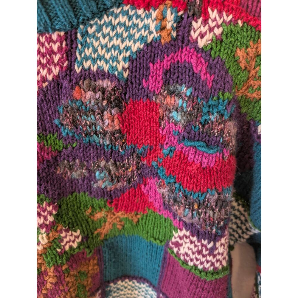 Vintage 80s Casual Corner Floral Colorblock Chunky Retro Sweater Sz M - Picture 2 of 6
